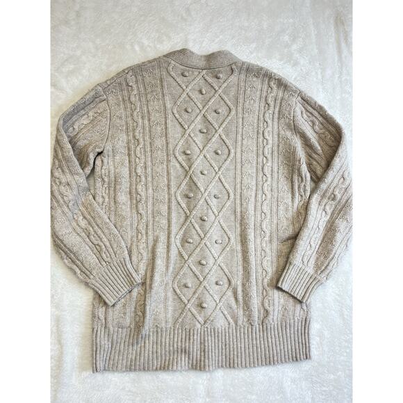 One Grey Day OGD Cashmere Blend Cable Knit Long Cardigan Oatmeal Pockets XS - Picture 8 of 10
